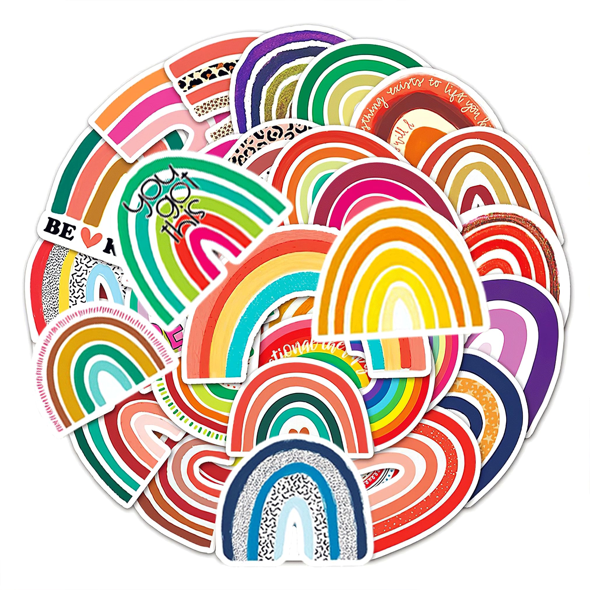 50 Pcs Rainbow Stickers, Rainbow Theme Waterproof Vinyl Decals, for Laptop, Luggage, Computer, Kids Tablet, Cup, Notebook, Scrapbook, Skateboard