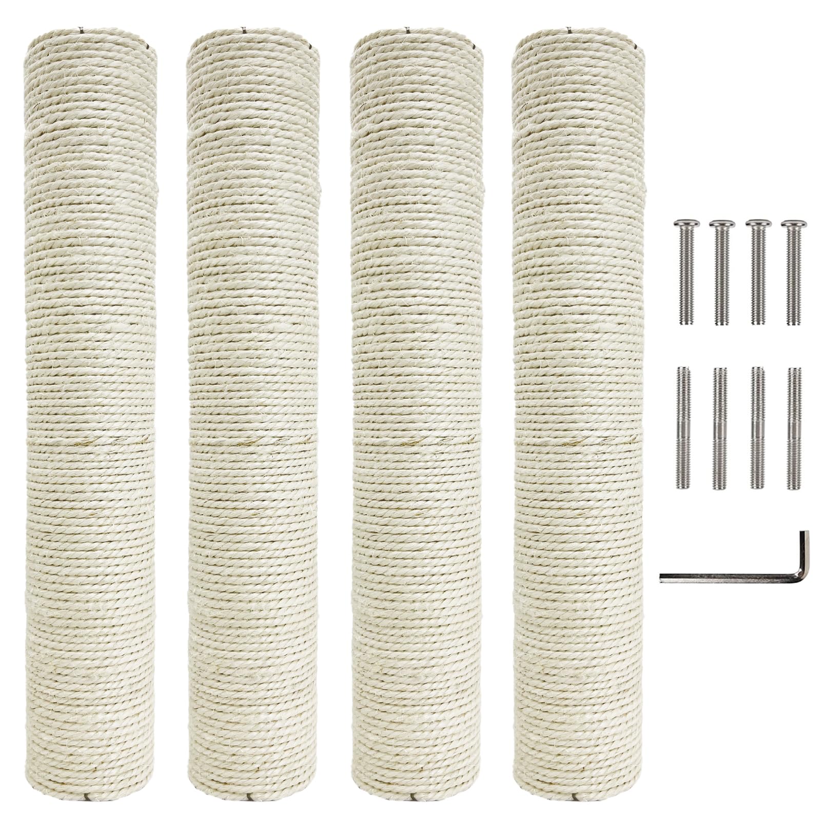 Fhiny 4PCS Cat Scratching Post Replacement 15" Natural Sisal Spare Extension Scratch Post for Cats Tree DIY Craft Refill Pole Parts Hemp Rope