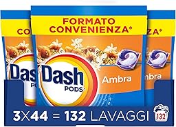 Dash Pods Washing Machine Capsule Detergent, 132 Washes (3 x 44), Amber, Removes Stains, Sanitizes, Gives Freshness, Shine For Garments