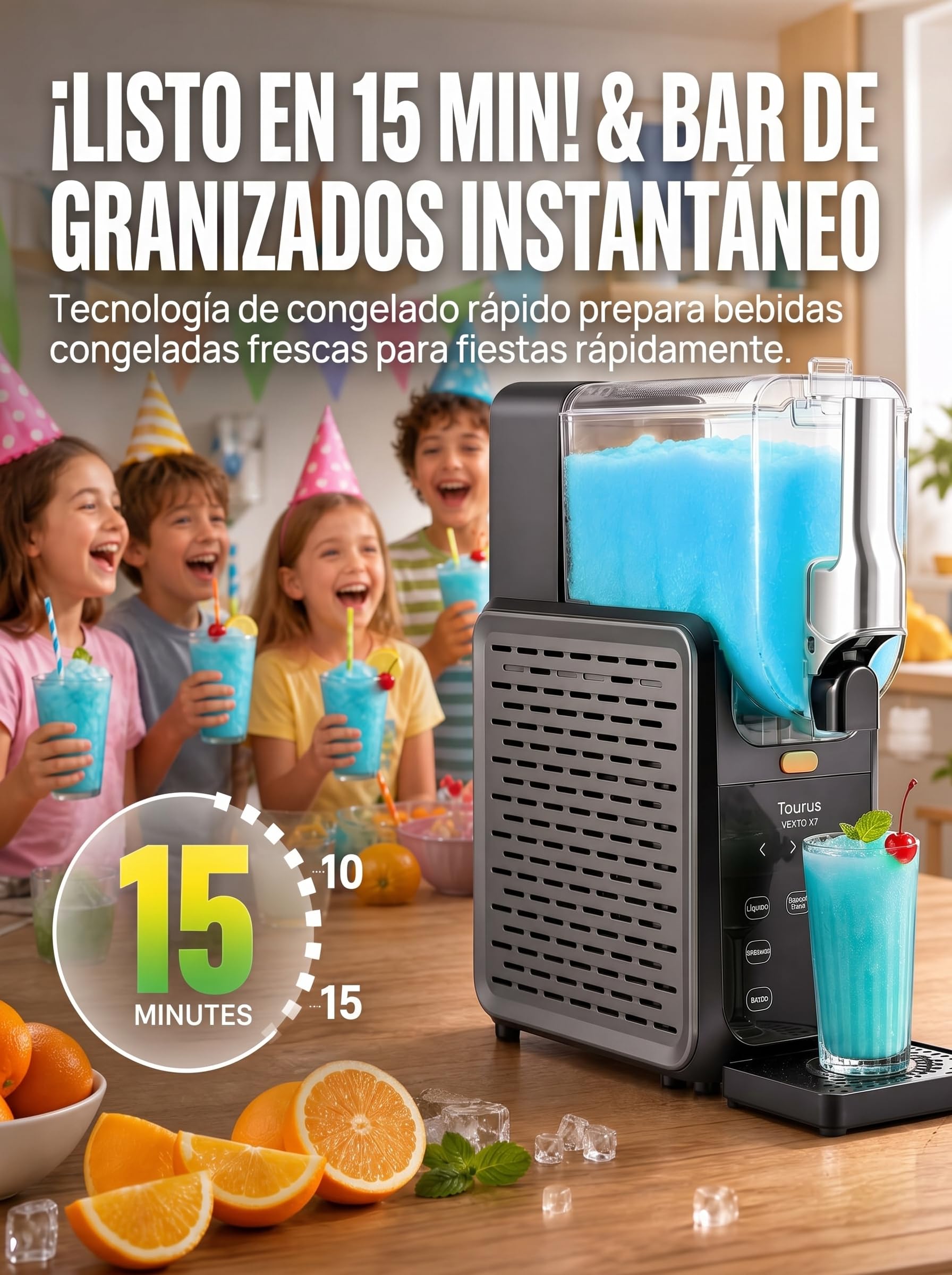 Máquina para granizados, depósito grande de 2,8 L, enfriamiento rápido de 15 minutos, retención de frío 24 horas, autolimpieza con un botón, 5 programas, máquina de hielo multifunción para
