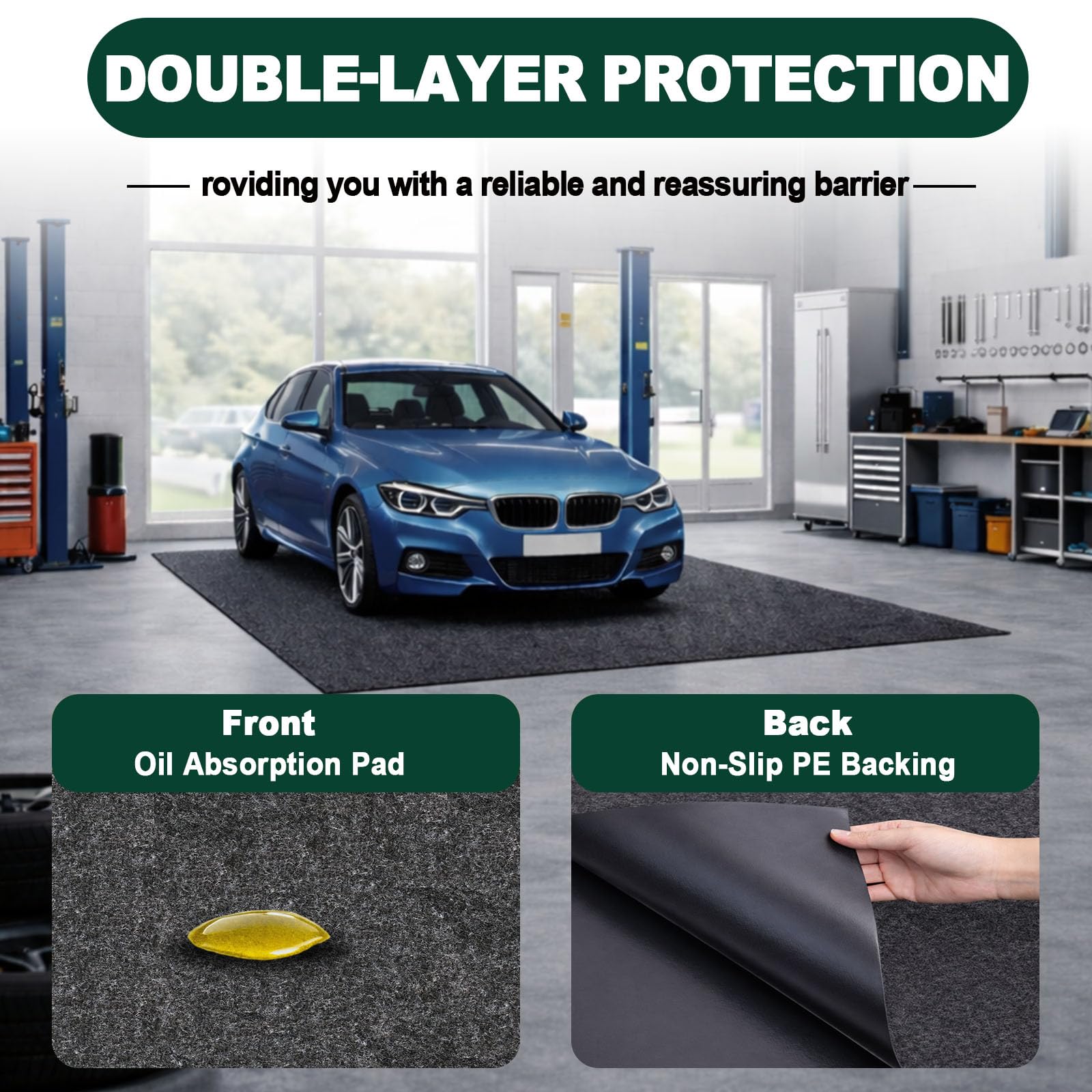 Alfombra para Garaje de 253 x 221 cm, Impermeable y Absorbente de Aceite | Tapete Protector para Suelos de Garajes, Entradas, Maleteros, Oficinas y Zonas Exteriores