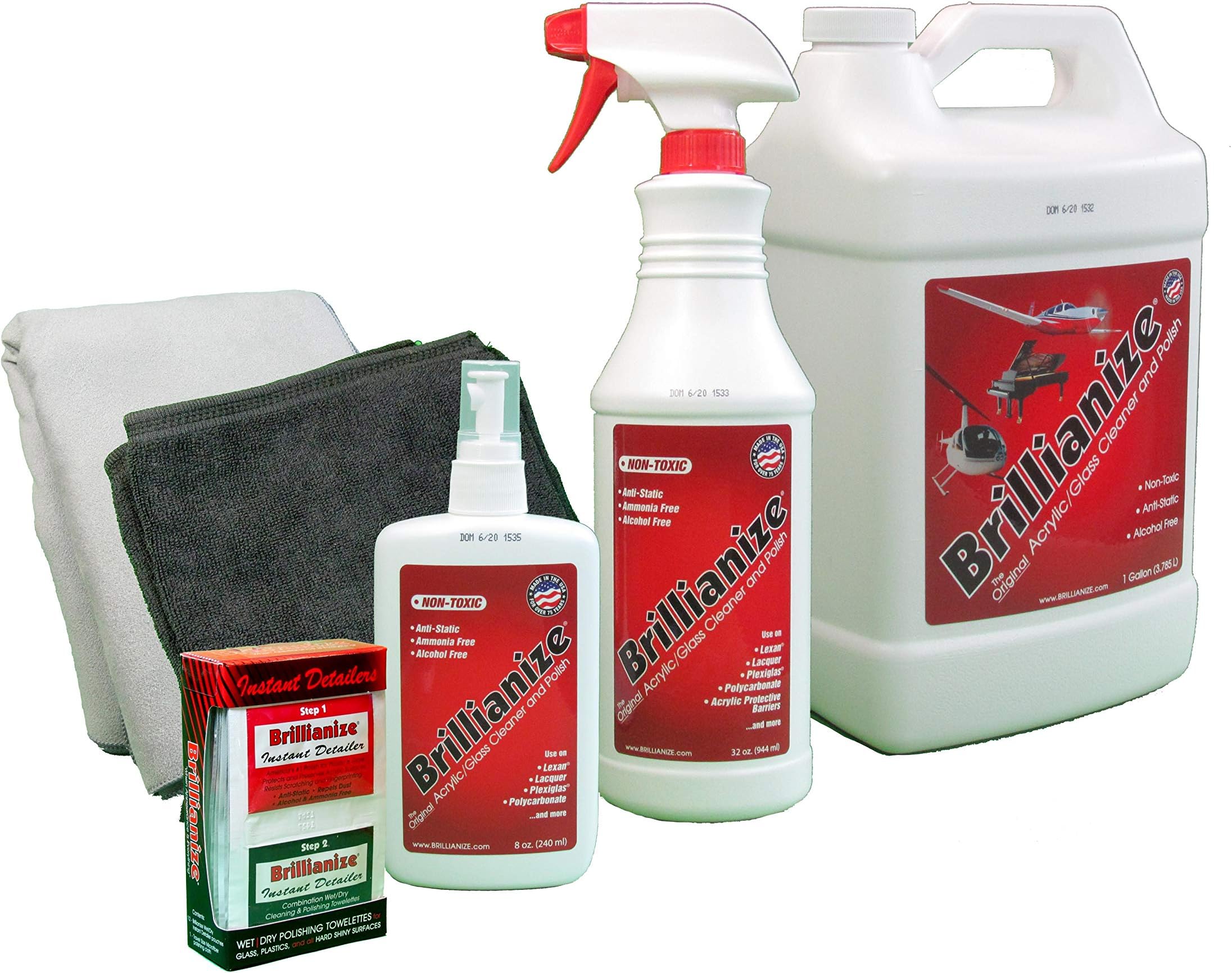 1-Gallon (3.8 l), 32 Ounce (944 ml) and 8 Ounce (240 ml) with 2 Microfiber Cloths and 12 Instant Detailers