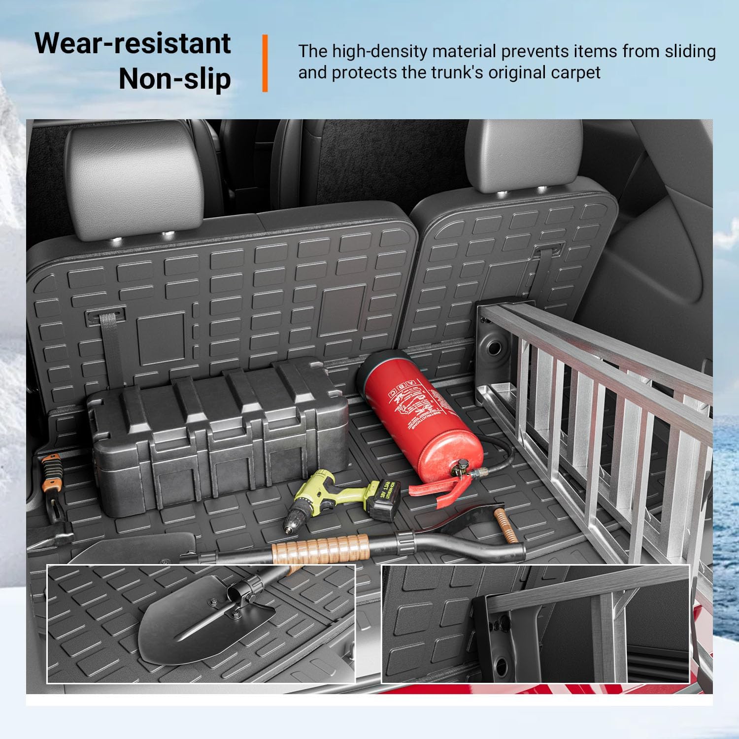 powoq Cargo Mat Compatible with 2018-2024 Chevy Traverse Trunk Liner TPE Cargo Liner Replacement for 2018 2019 2020 2021 2022 2023 2024 Chevy Traverse Accessories (Trunk Mat+Backrest Mat)