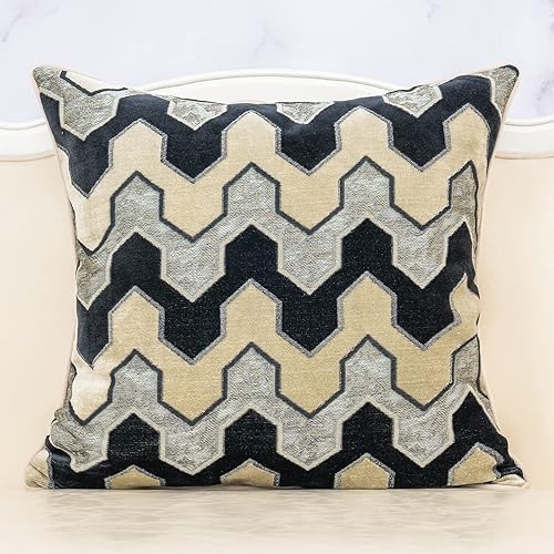 Alerfa Funda de cojín cuadrada de terciopelo con corte bordado de rayas geométricas y moderna, funda de almohada decorativa para sofá, sala de