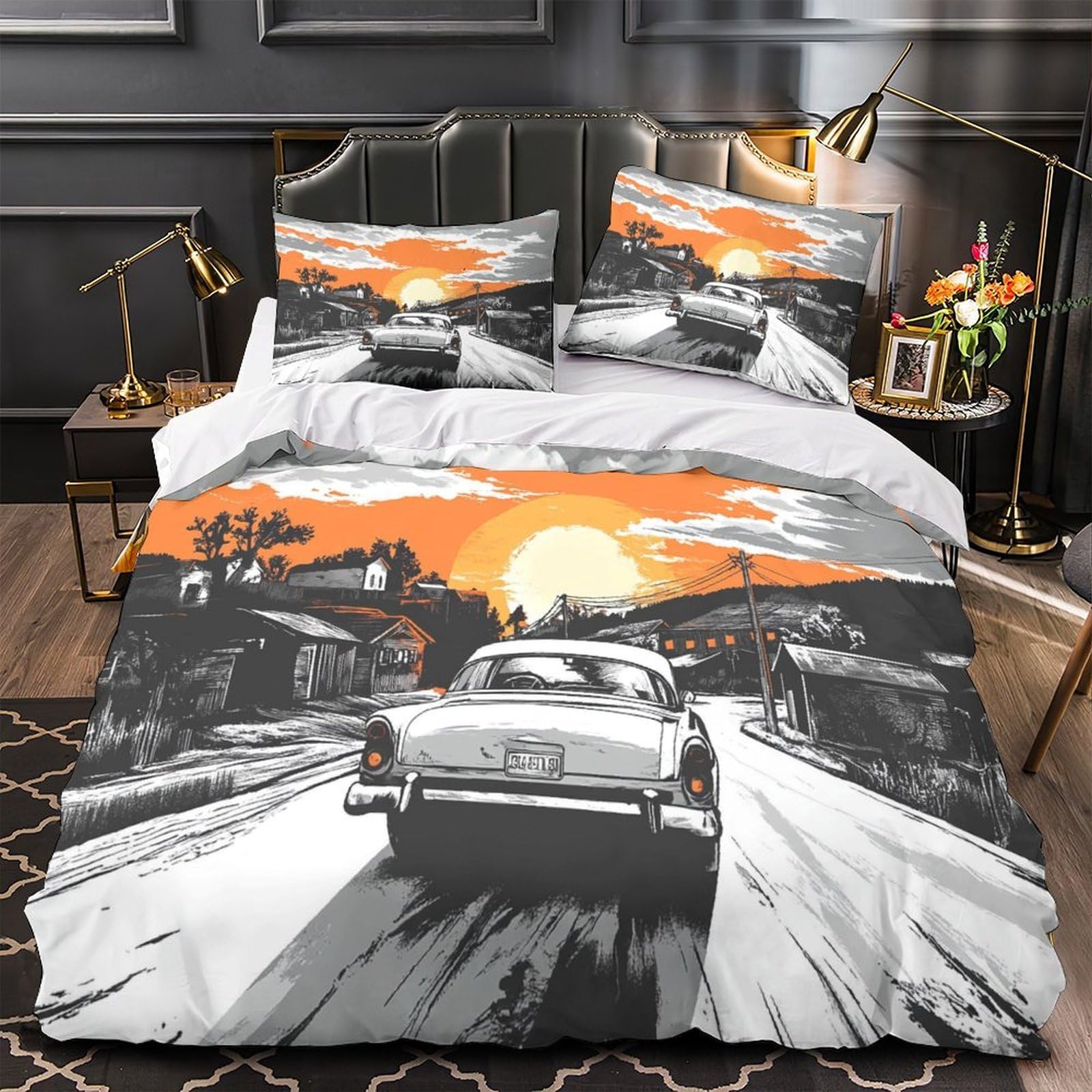 Housse de couette voiture 3D grand format 260x220 anti-usure pour lit de couple