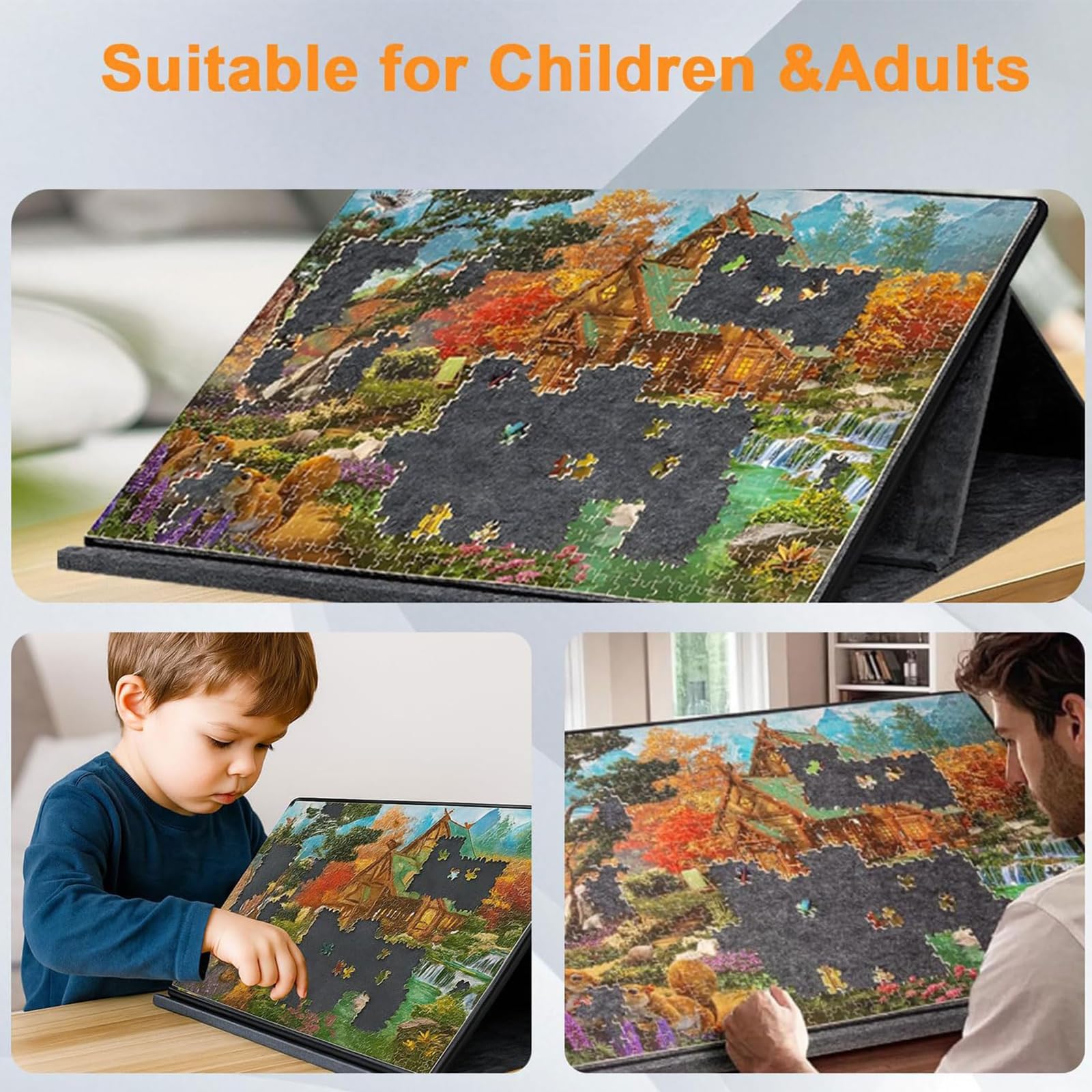 Uchylna plansza do układania puzzli, składana plansza do układania puzzli z 6 tacami do sortowania, przenośny stół do układania puzzli z powierzchnią antypoślizgową dla dorosłych, do 1000 sztuk