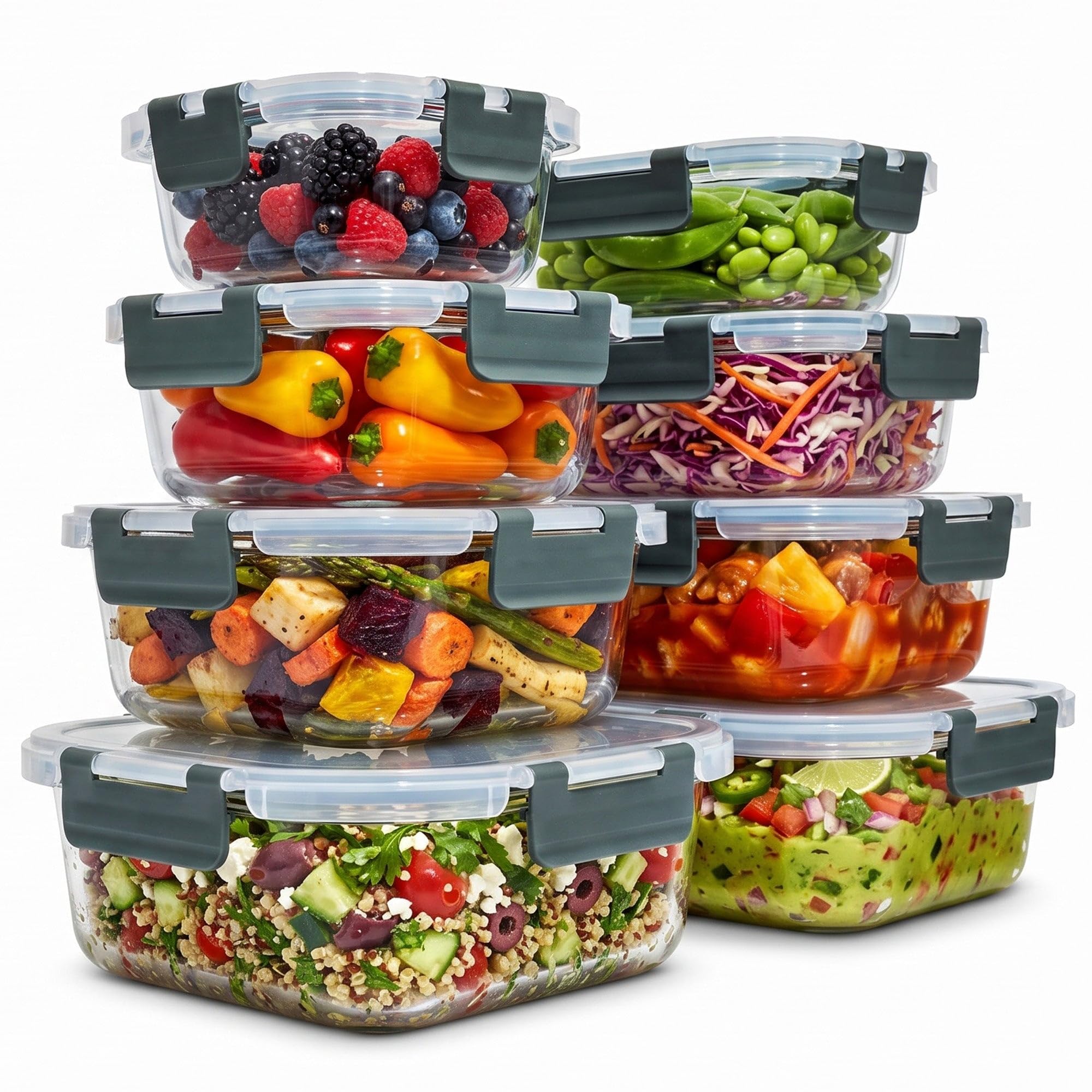 uandu Lot de 8 Boîtes Alimentaires en Verre Hermétiques – Meal Prep