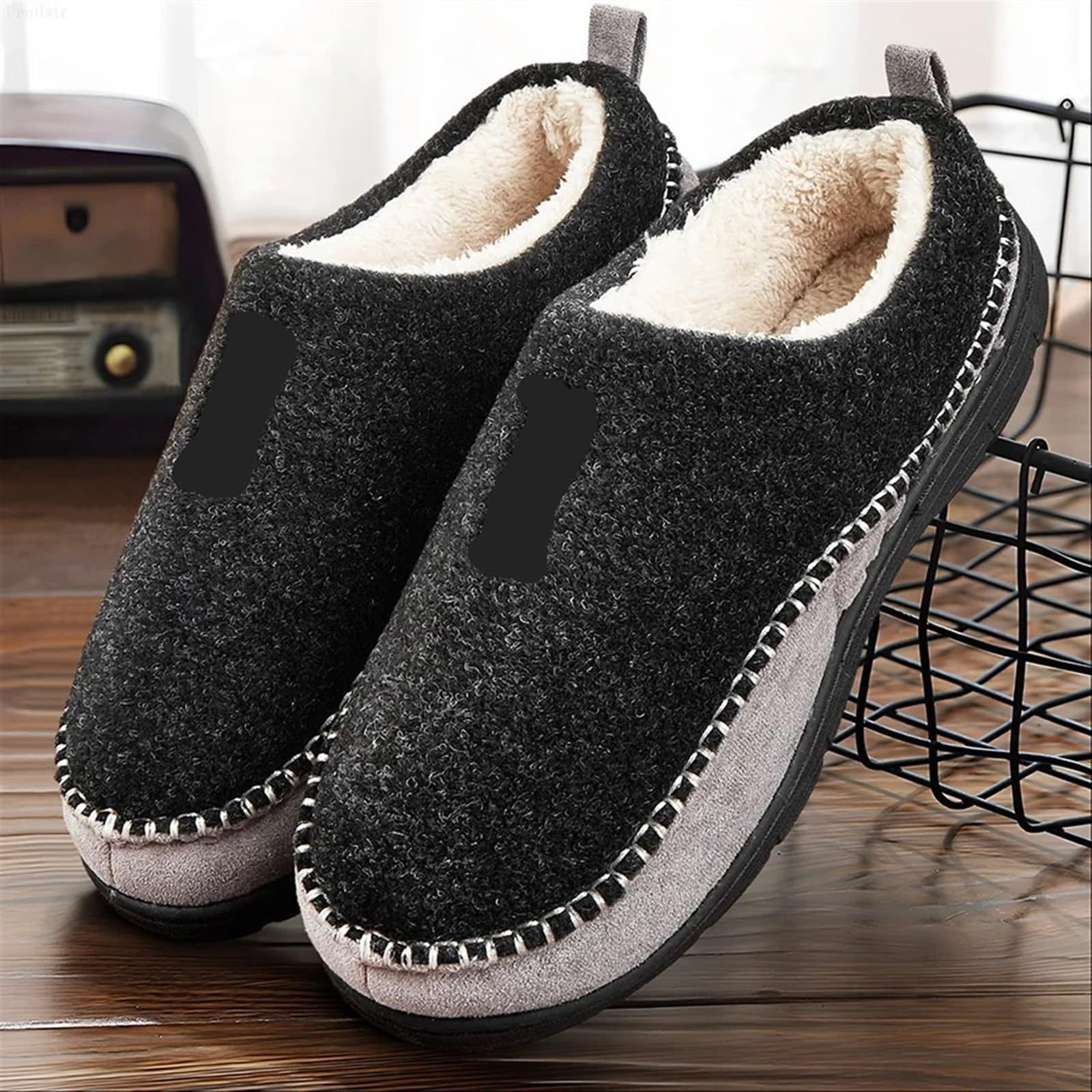 Pantofole da uomo in cotone Pantofole da casa for uomo Fuzzy Warm Patchwork Cucito Memory Foam Soggiorno Scarpe Pantofola invernale in peluche