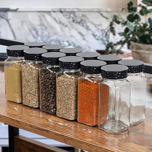 Miniatura 6 de 2 tarros de especias negras, botellas de condimento de vidrio de 4 onzas, contenedor de especias, tarros de especias vacíos, botellas cuadradas para