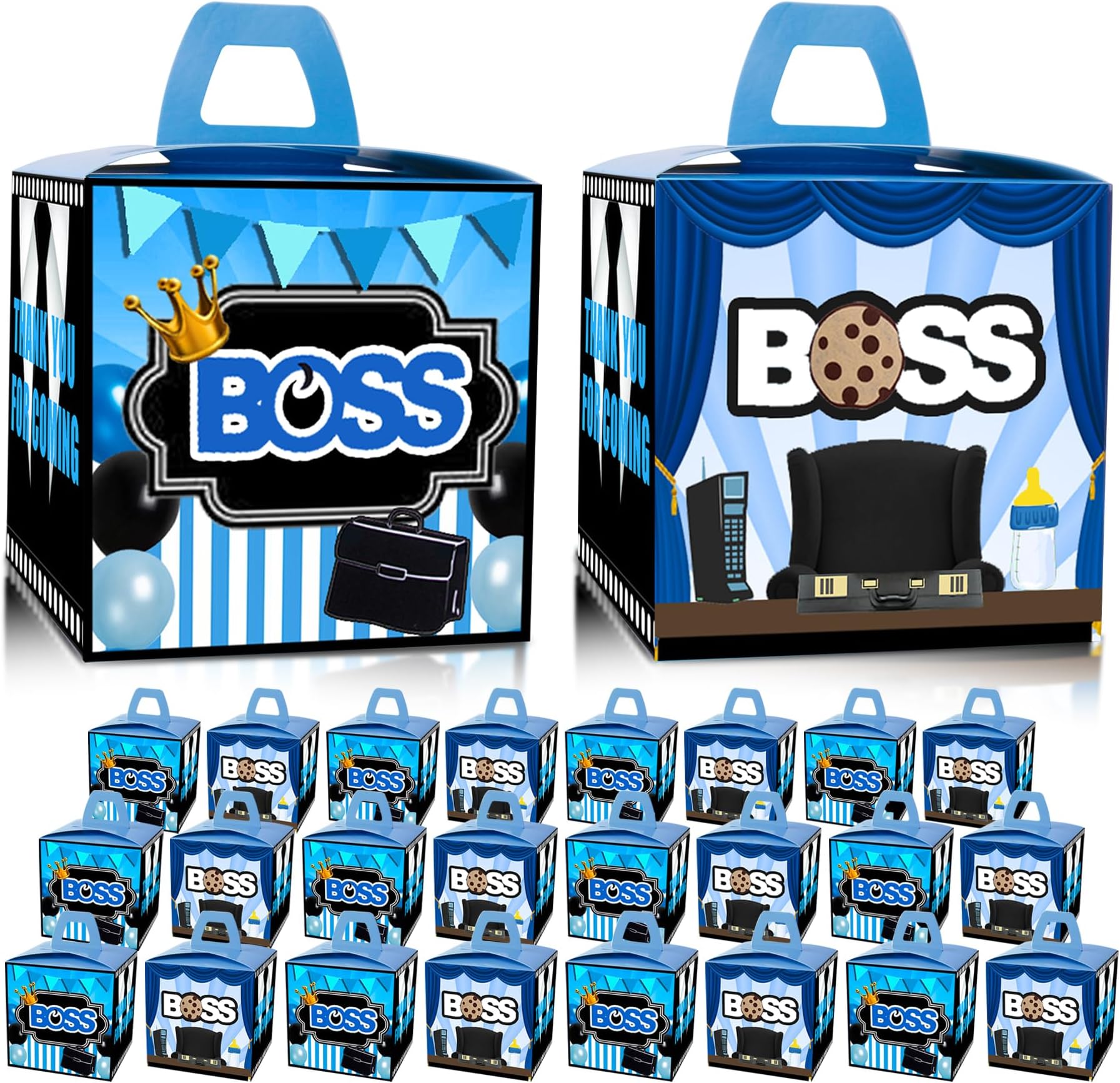 BOSS Party Favor Boxes - 24 PCS, Blue BOSS Boy Gift Goodie Boxes, First and Second Birthday Favorites, Party Supplies