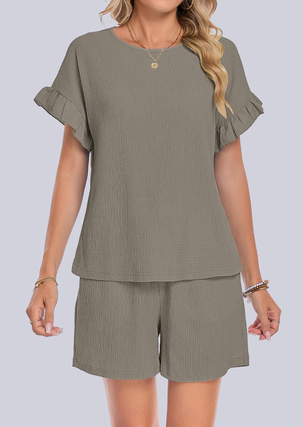 MOLERANI 2 Piece Sets for Women Summer Casual Ruffle Short Sleeve Lounge Matching Shorts Sets 2026 Travel Vacation Outfits - Image 4