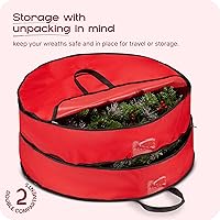Vista 4 de Nakior Bolsa de almacenamiento de corona doble de Navidad, contenedor de almacenamiento de corona de Navidad de 30 pulgadas, almacena 2 coronas
