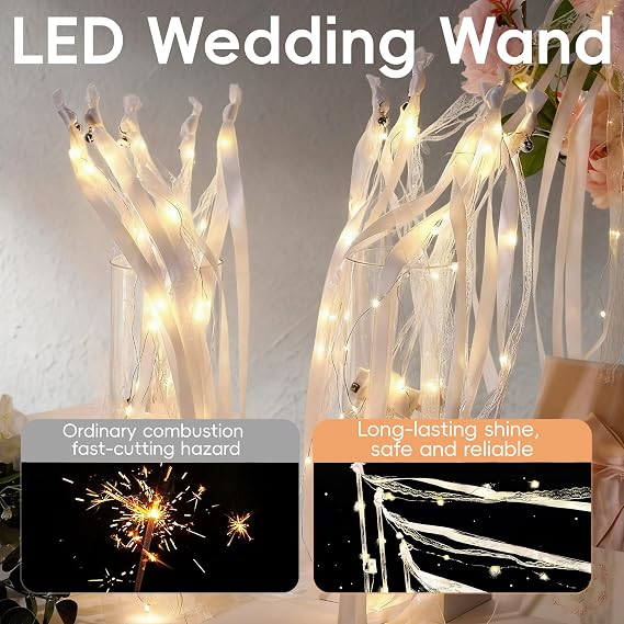 LED Light Up Wands for Weddings Flashing Fairy Wands with Bells Party Favors for Concert New Year Thanksgiving Celebration(Pack of 30) (White)
