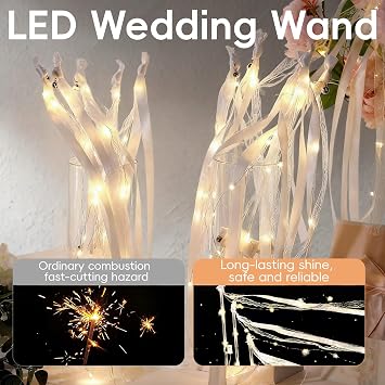 LED Light Up Wands for Weddings Flashing Fairy Wands with Bells Party Favors for Concert New Year Thanksgiving Celebration(Pack of 30) (White)
