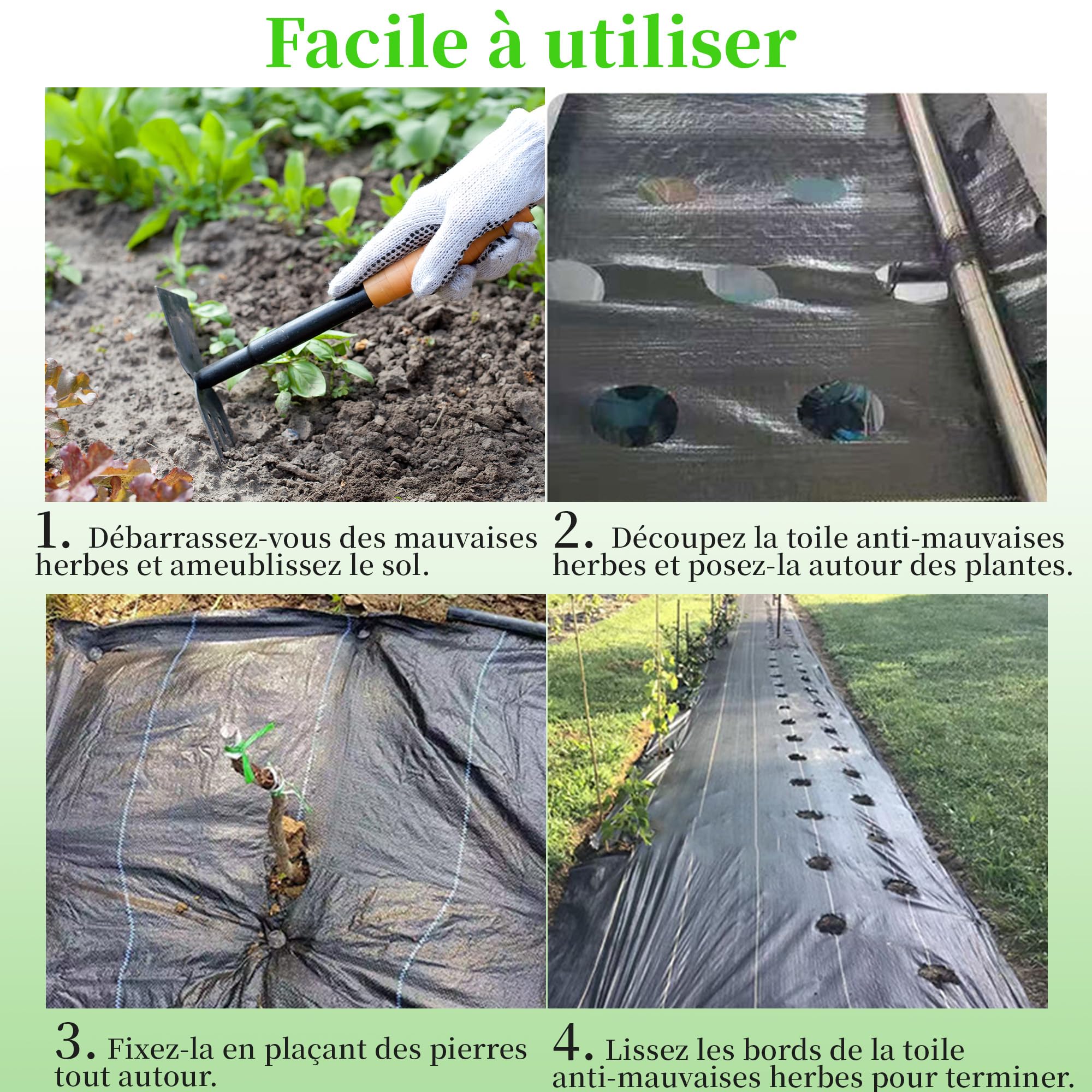 uyoyous Toiles de Paillage 2m x 100m Géotextile Tissé Anti Repousse Herbe