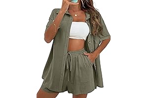 APAFES Women's Summer Cotton Linen Short Sets