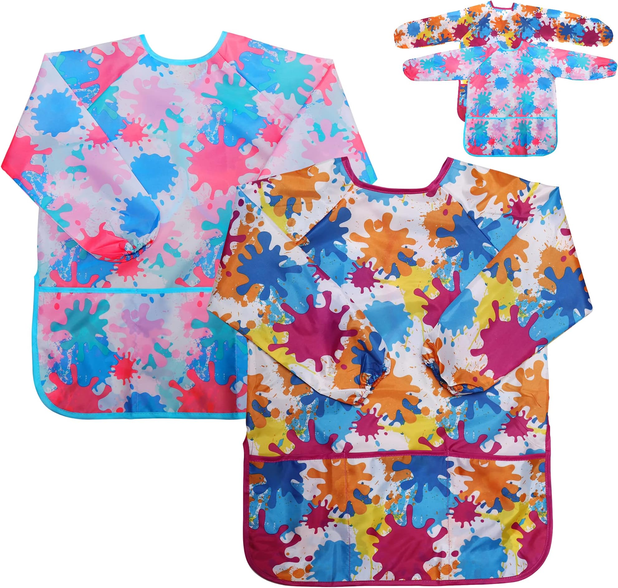 J MARK Waterproof Art Smock Painting Apron- 2 Pack Long Sleeve for Arts & Crafts