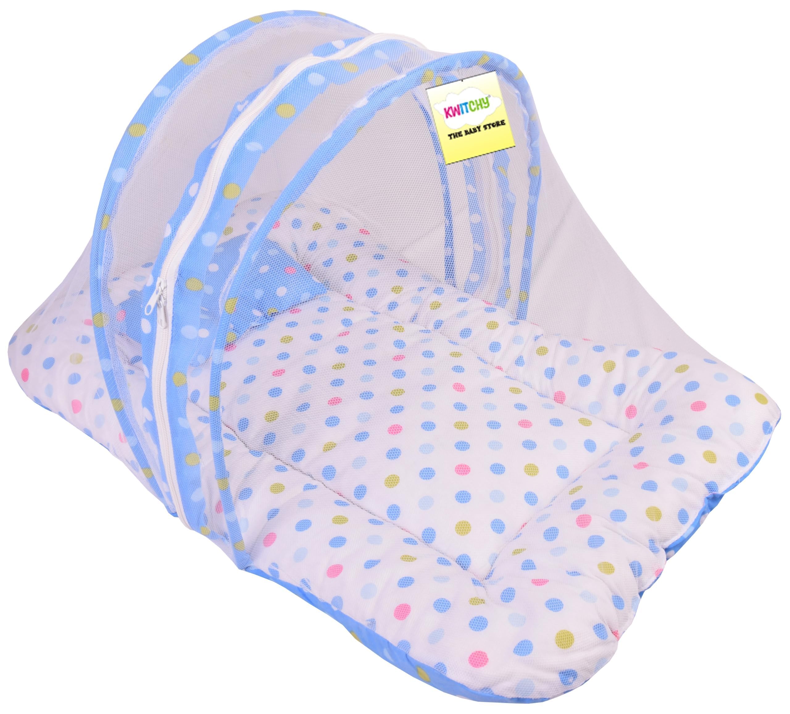 Kwitchy Baby Bed with Mosquito Net New Born Baby Bedding Set | Folding Bed | Toddler Mattress | Cotton | Gadda Set | Travel Beds | Boys & Girls | Gift Pack (0-6 Months) Blue 2