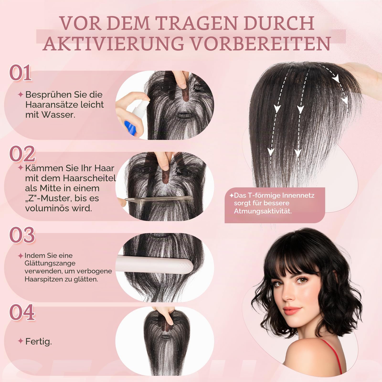 Echthaar Hair Topper für Frauen mit Wispy Pony - Mittelbraun/Dunkelblond Toppers 100% Echtes Haar Clip in Topper Menschliches Haar Top Hat T Spitze Basis für mit Dünnem 13 Gramm