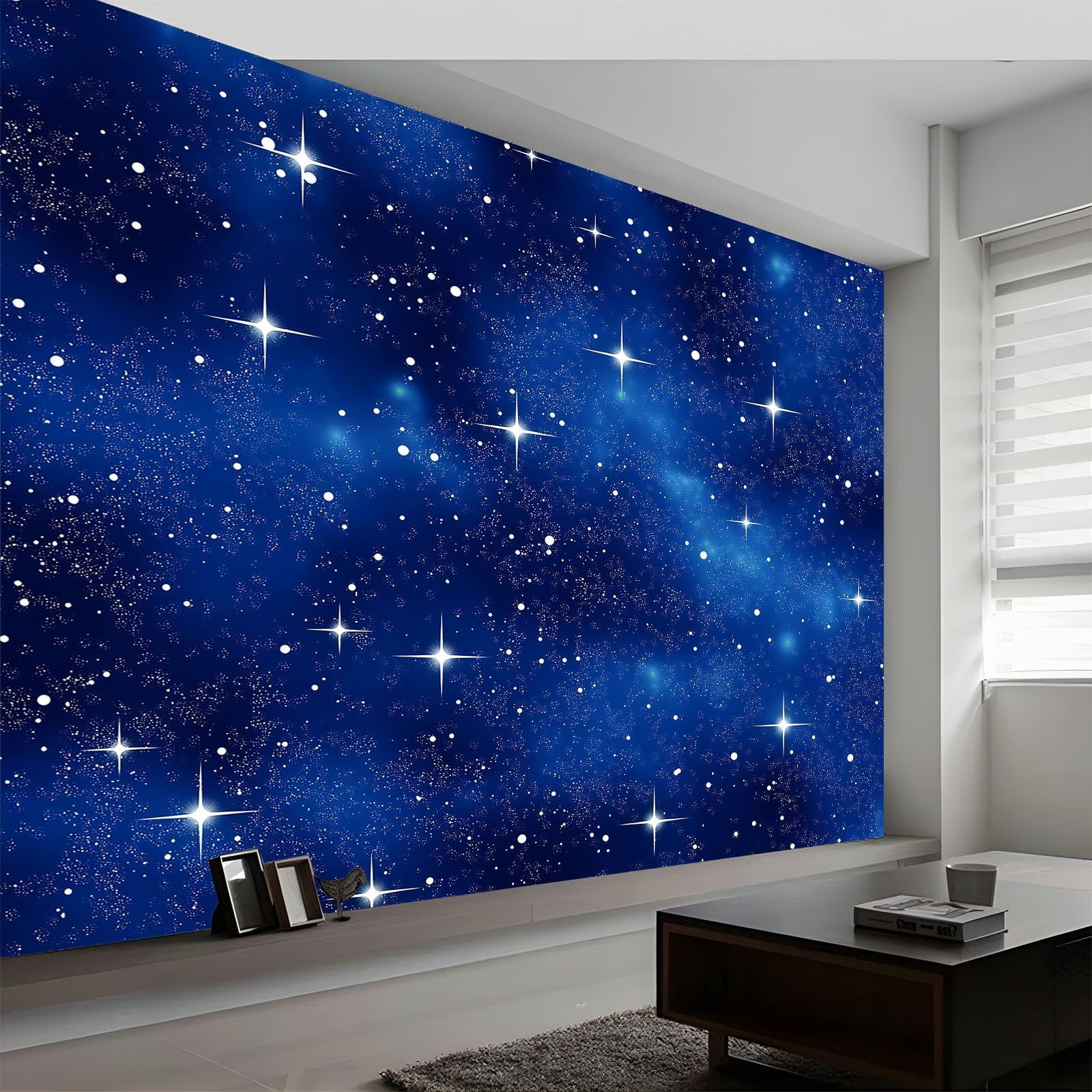 Fototapeta z włókniny 300 x 210 cm, galaktyka, gwiaździste niebo, gwiazdy, tapeta do salonu, nowoczesna tapeta z włókniny, XXL, tapeta ścienna, tapeta z motywem, efekt 3D, dekoracja ścienna, niebieska