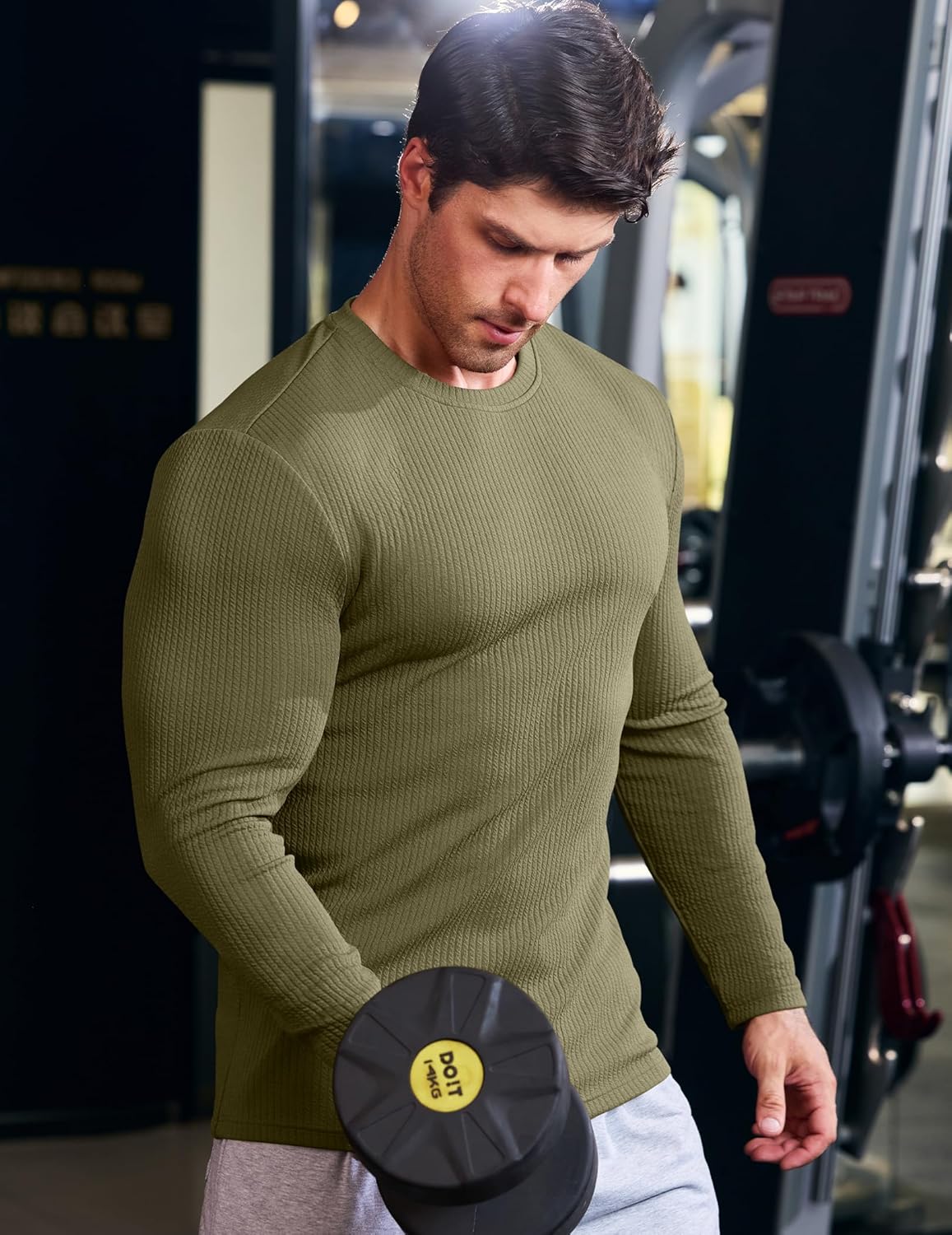 JMIERR Mens Long Sleeve Muscle T Shirts Casual Crewneck Knitted Longline Textured Tee Shirts for Gym Workout - Image 6