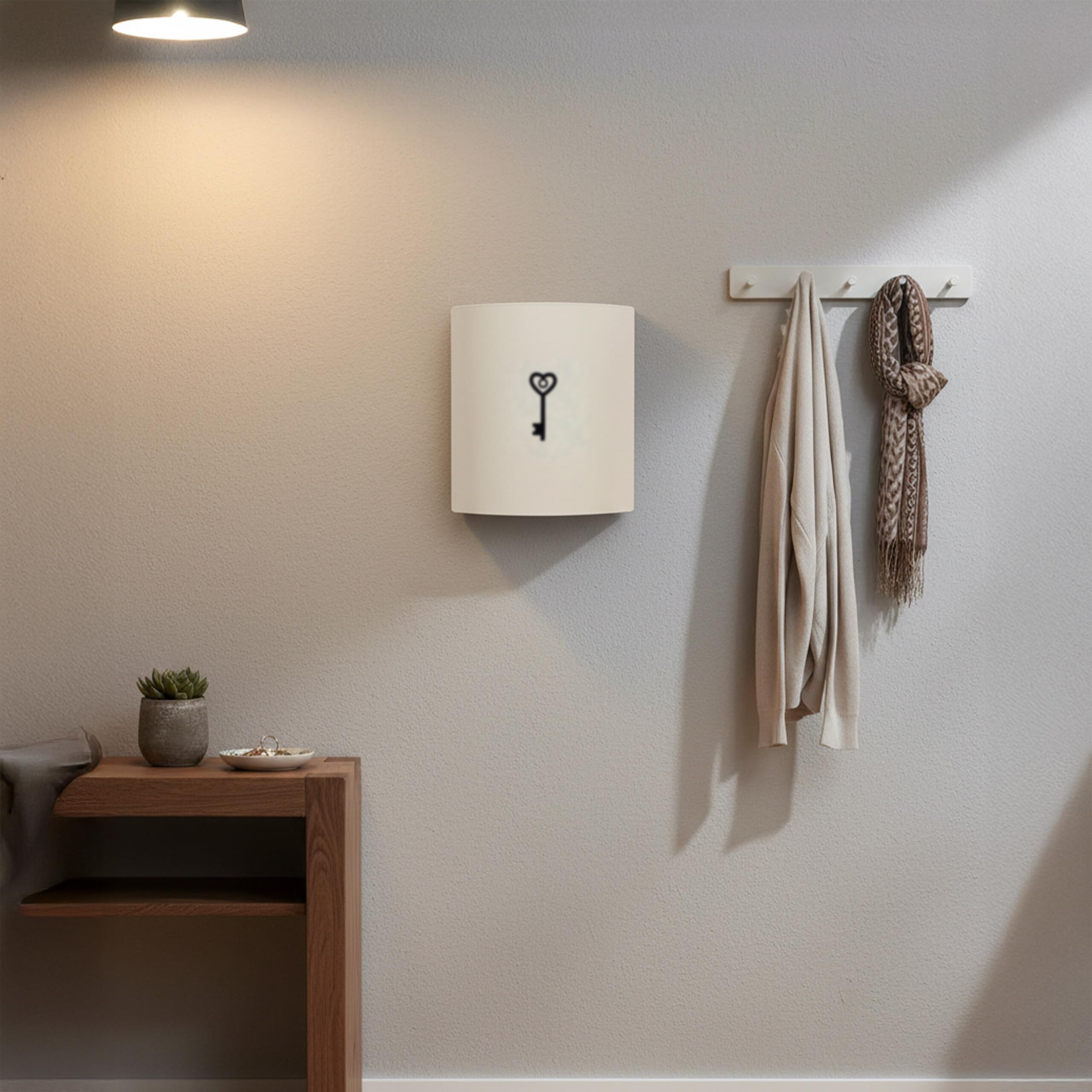 Relaxdays Portachiavi, con sportello, 9 Ganci, Simbolo Chiave, HLP: 24x21x6,5 cm, Chiusura Magnetica, Bianco
