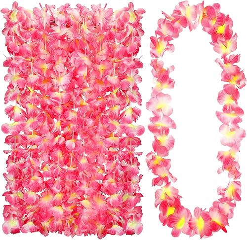 Miniatura 58 de 24 collares hawaianos Leis con flores tropicales Lei floral Luau decoraciones de fiesta hawaiana Luau collares de flores hawaianas Luau guirnalda