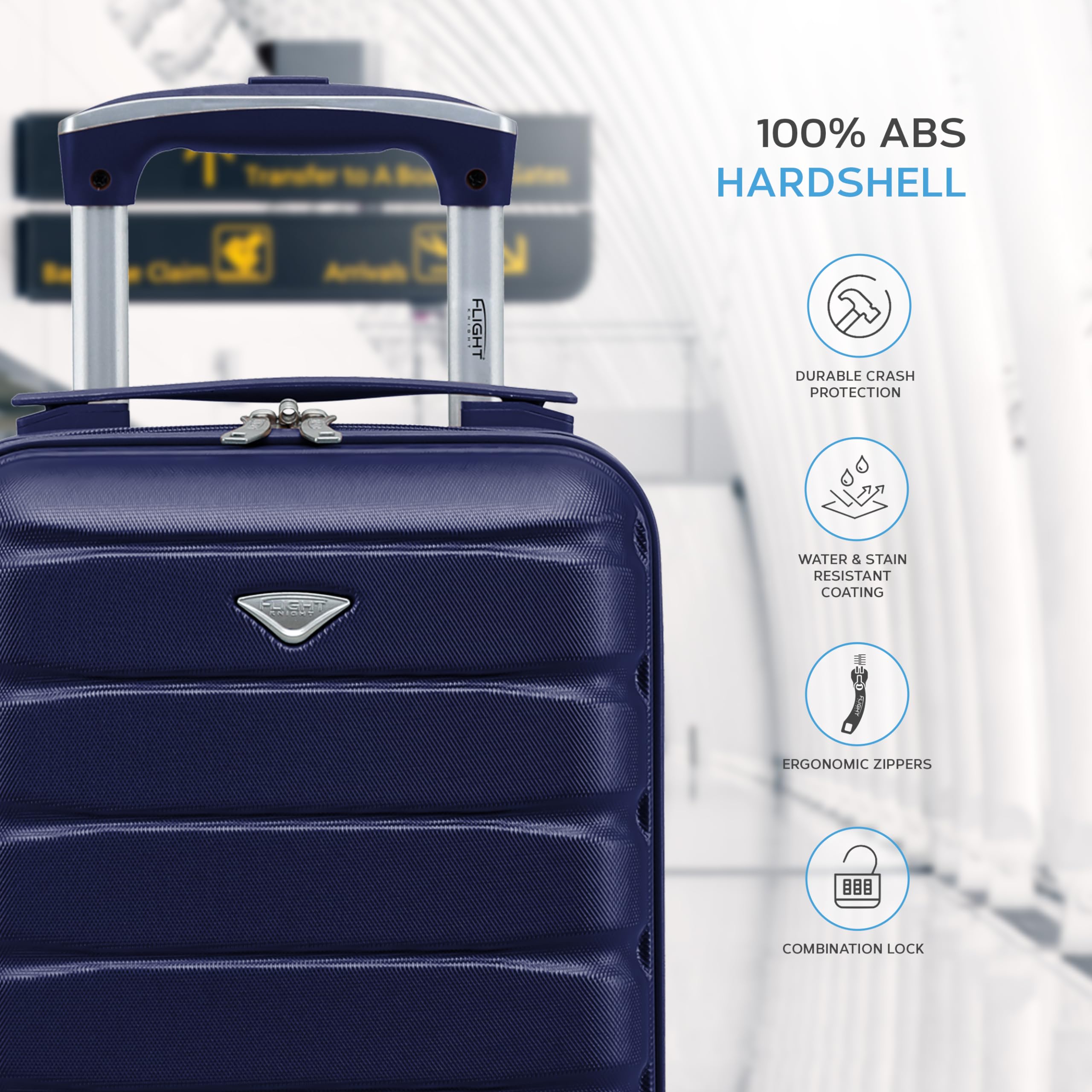 Flight Knight 40x20x25 Ryanair Underseat Cabin Bag, Lightweight Suitcase, Small Durable 4-Wheel Cabin Case, Maximum Carry-On Size, ABS Hard Shell, 10kg Hand Luggage Bag- 40 x 20 x 25