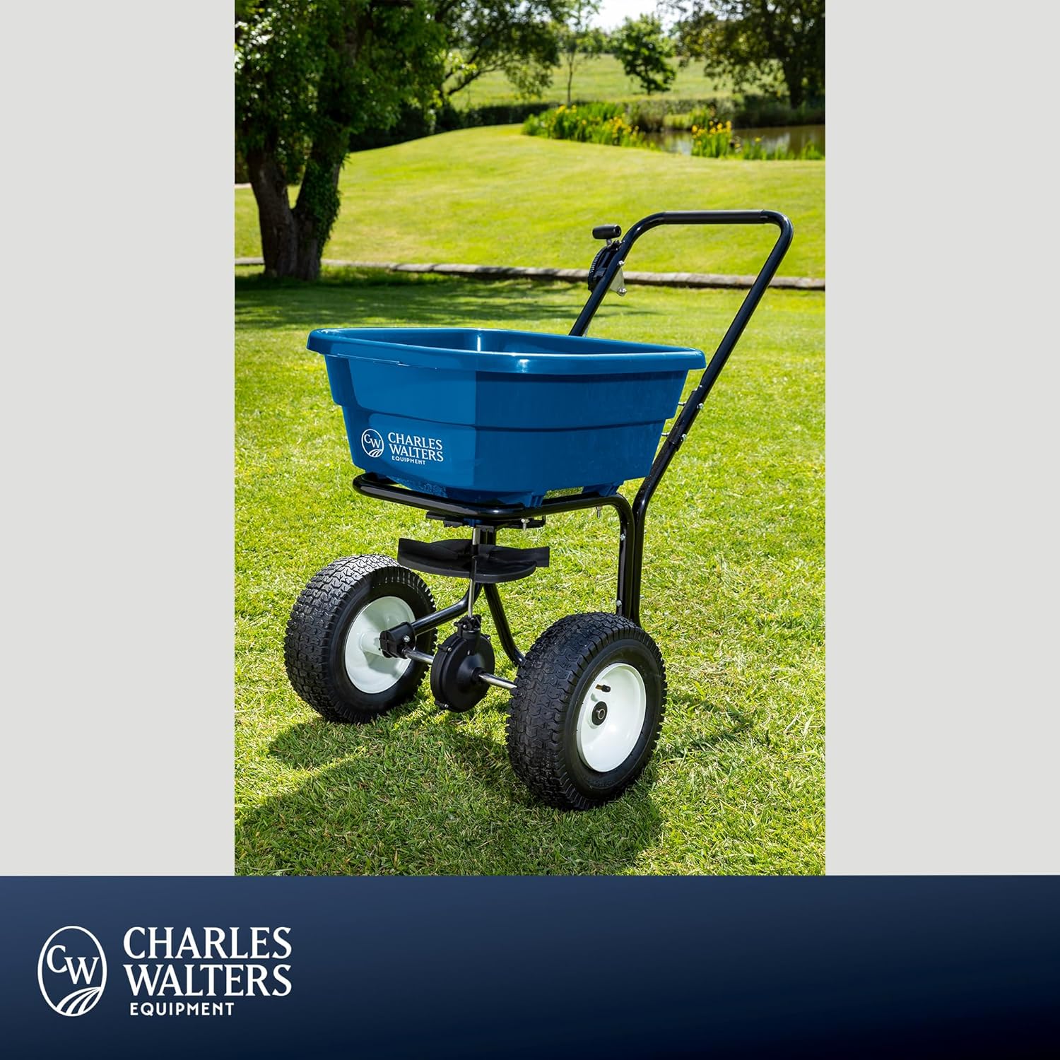 Charles Walters Equipment CW2500 Landscape Rated Broadcast Spreader with Painted Steel Frame for Spreading Fertilizer and Ice Melt on Lawns, Walkways, and Driveways, 80lbs Capacity, 38" x 33"