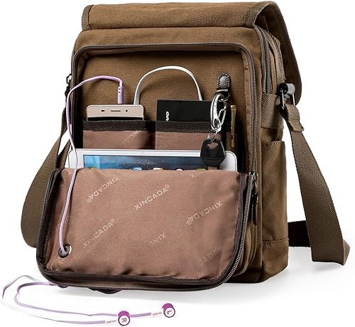 Miniatura 7 de XINCADA Bolsa de mensajero para hombre bolsa de hombro de lona bolsa de viaje bolsa cruzada para trabajo negocios Carbón negro