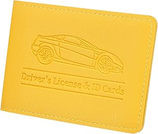 QUARKZMAN Fahrzeug Zulassungs Und Versicherungshalter PU Leder Handschuhfach Organizer Aufbewahrungszubehör Auto ID Halter Mit 4 Taschen Für Führerschein Ausweis Bankkarte Dokumente Gelb