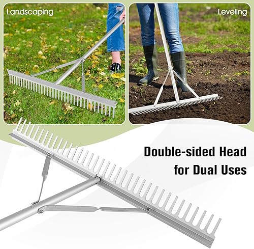 Miniatura 4 de Goplus Rastrillo de paisaje de 36 pulgadas, cabeza de rastrillo de aluminio con 36 dientes y mango antideslizante de 68 pulgadas de largo,