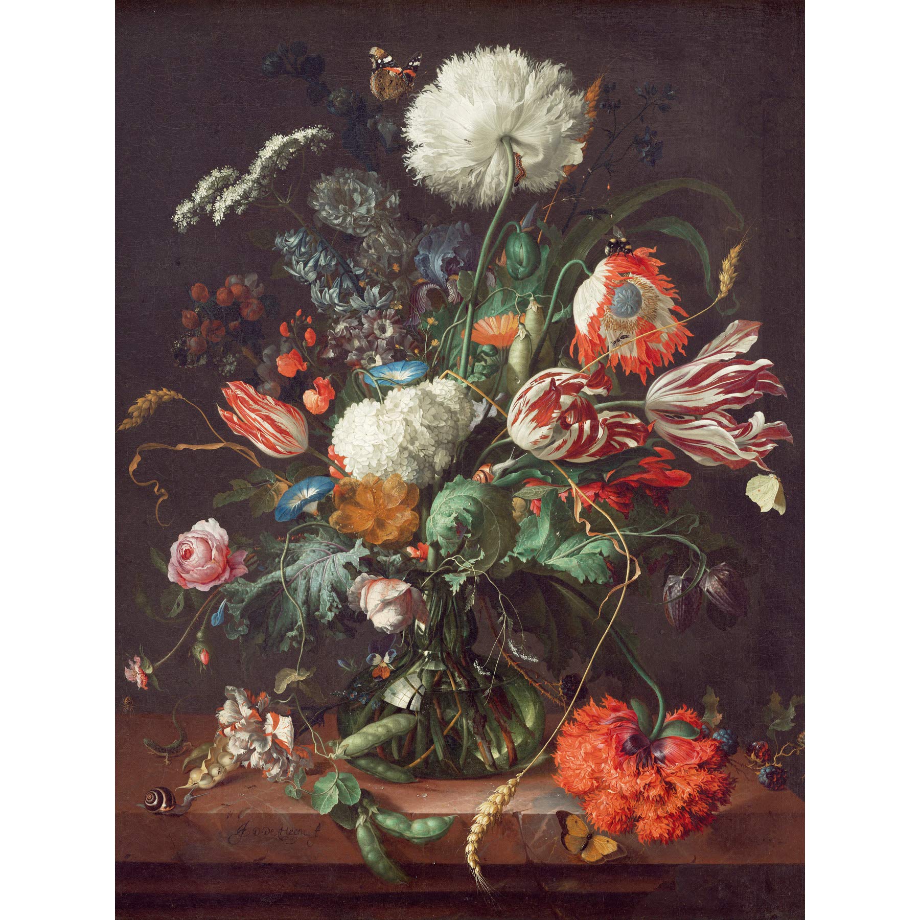 Jan Davidsz De Heem Vase Of Flowers Extra Large Wall Art Print Premium Canvas Mural