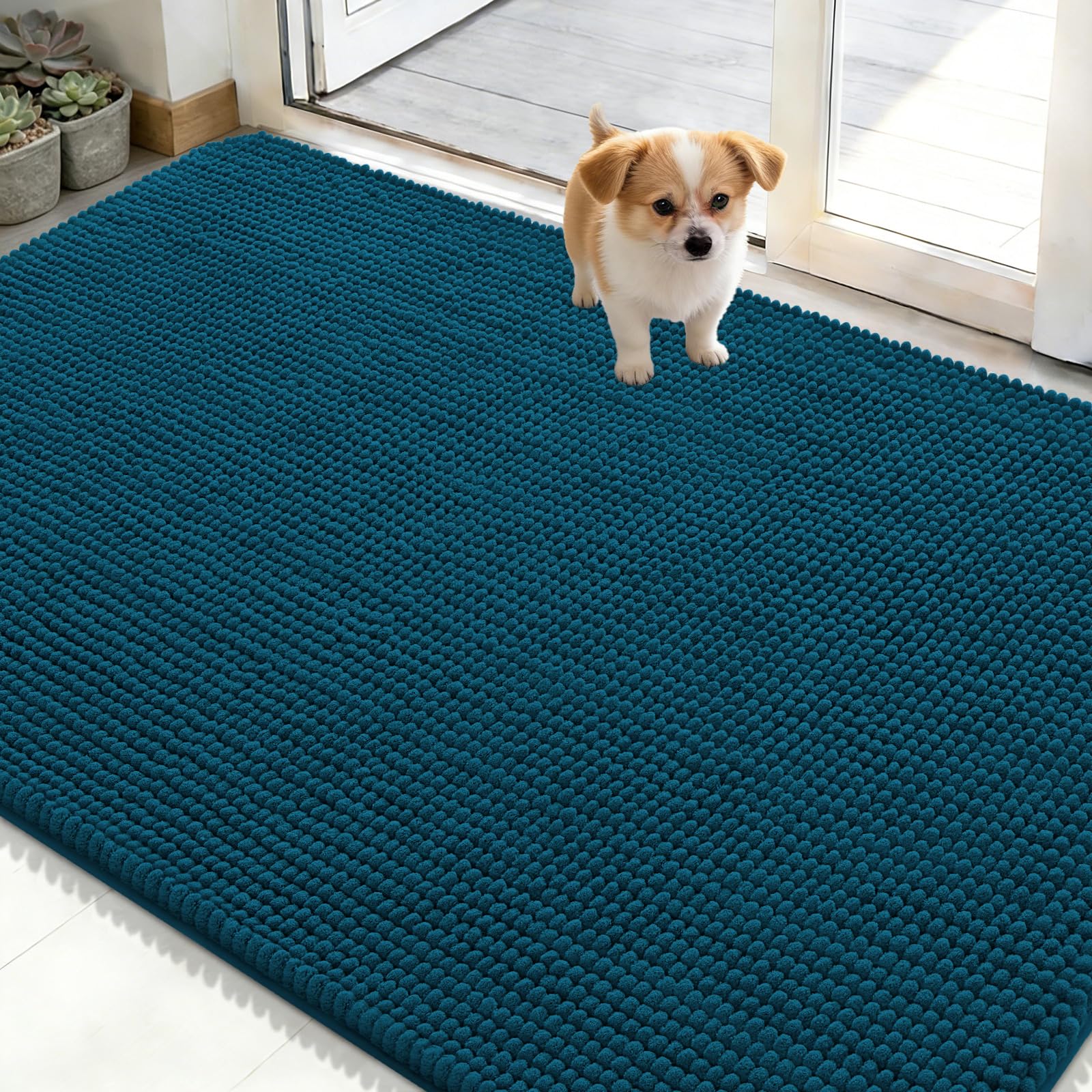 OLANLY Dog Door Mat for Muddy Paws 48x30, Absorbent Chenille Mud Doormat