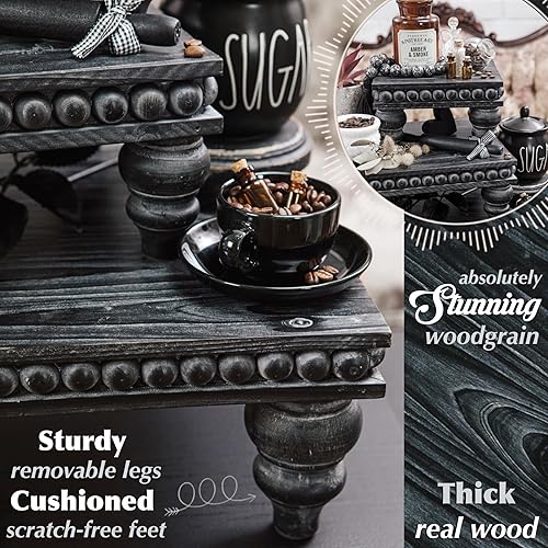 Vista 19 de Felt Creative Home Goods Elevadores de madera [Juego de 3] Elevadores de granja de alta calidad Elevadores de madera con cuentas para exhibición