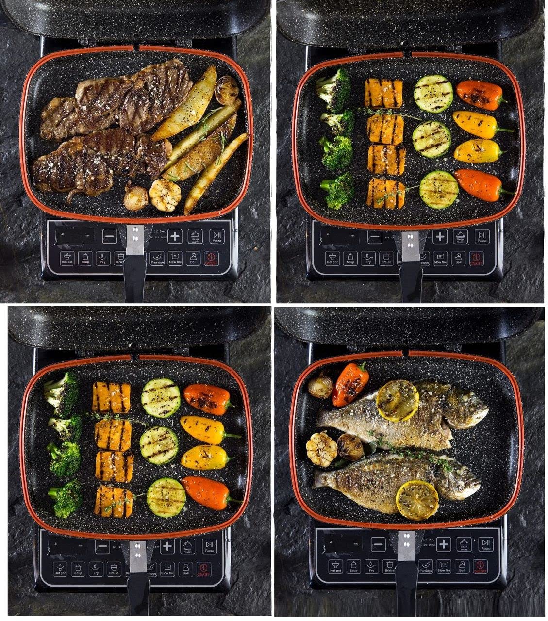 Cheffinger Podwójna patelnia 32 cm, odlew aluminiowy, patelnia do grillowania, indukcja, patelnia do ryb