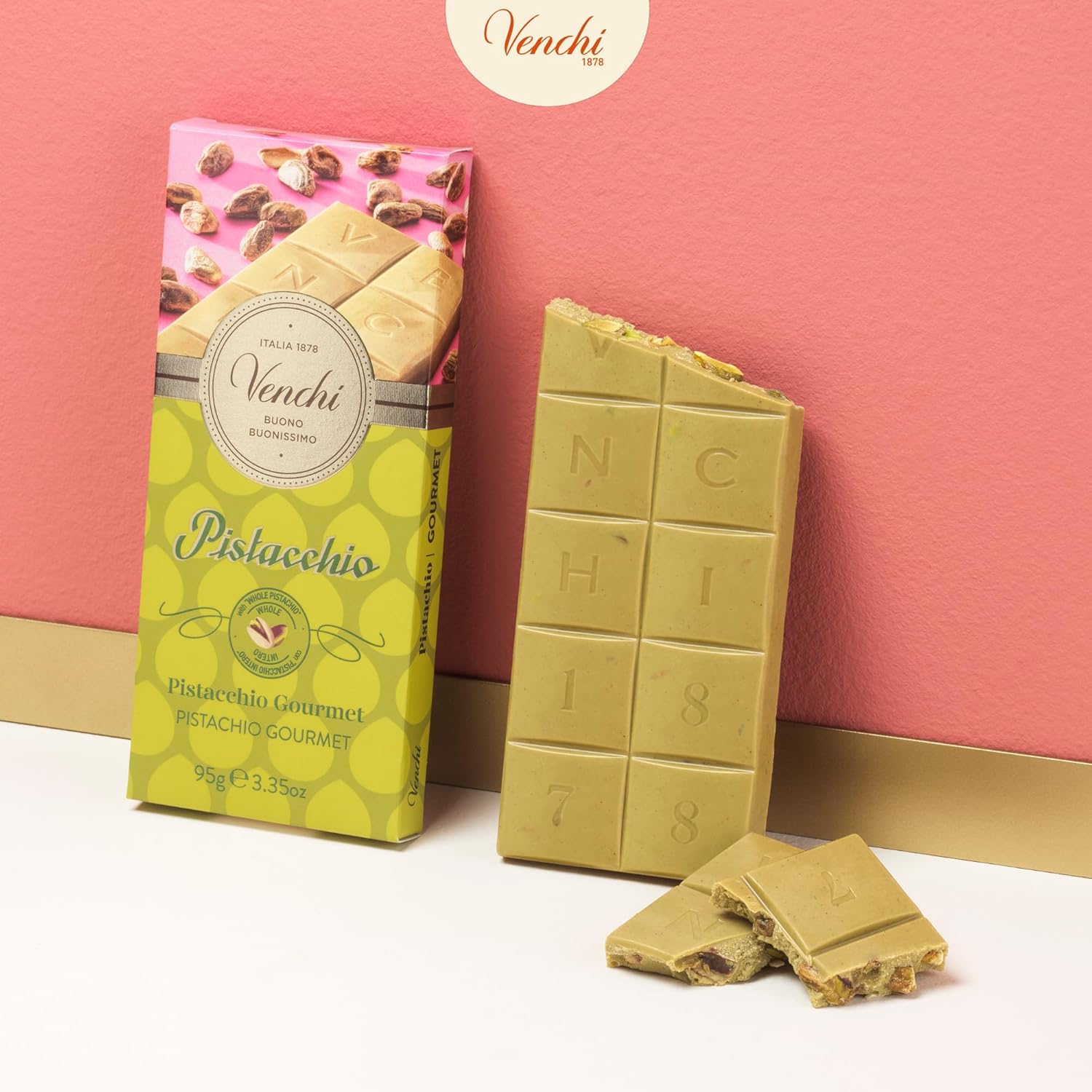 Venchi - Pistachio Gourmet Chocolate Bar - White Chocolate and Pistachio Paste Cream Bar, 3.53 oz - Gluten Free - Image 4