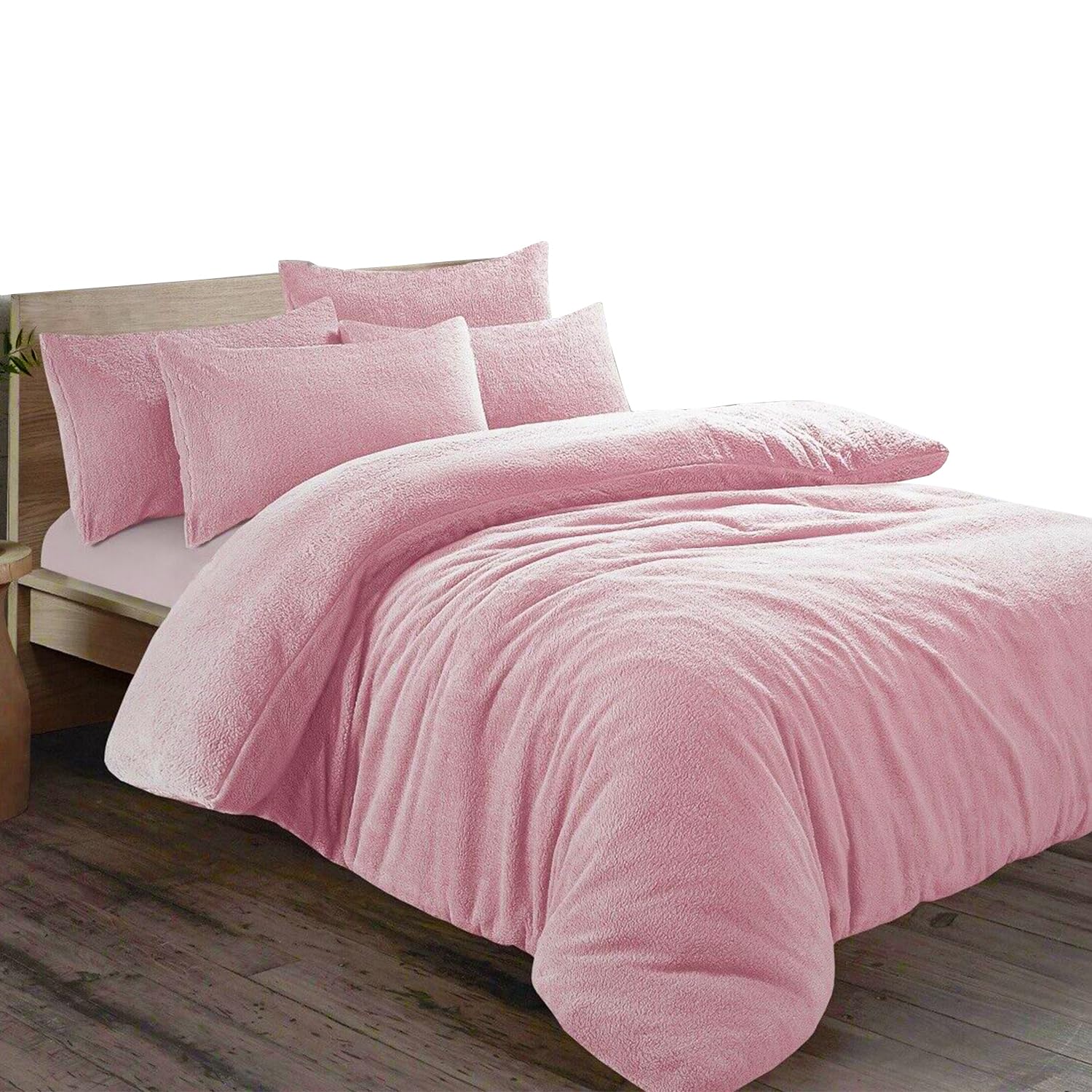 Teddy Fleece Plain Duvet Cover Set with Pillowcase - Single Pink Soft Cosy Thermal Warm Luxury Bedding Set Cuddly Comforter Quilt Cover with Matching Pillow Case