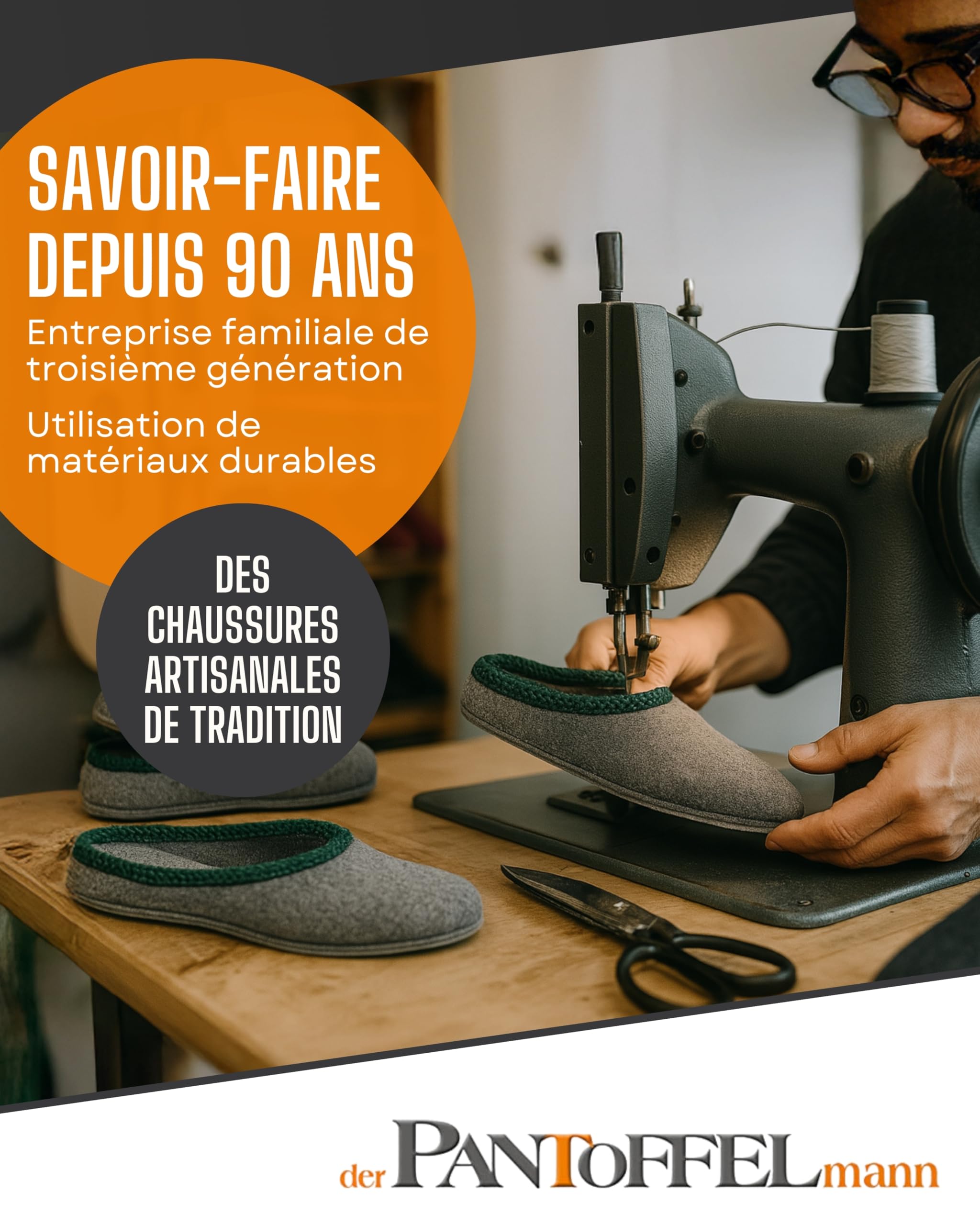 Pantoffelmann Chaussons de musée pour chaussures de sécurité I Jusqu’à la taille 46 I Sur-chaussures en feutre pour artisans I Protègent les sols des rayures & salissures I Chaussons visiteurs