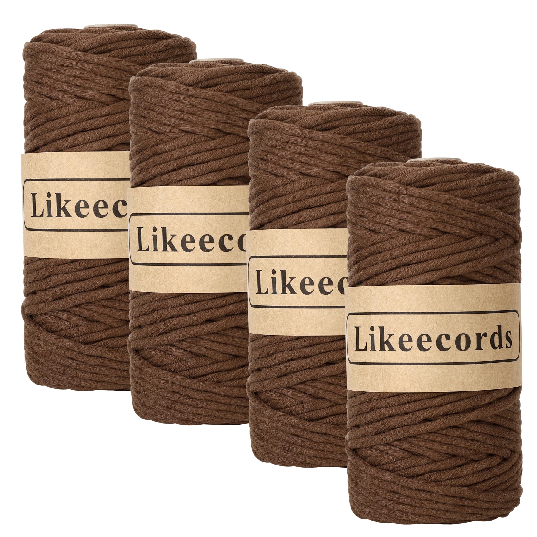 Fil de coton 4mm marron pour décoration murale et tressage macramé