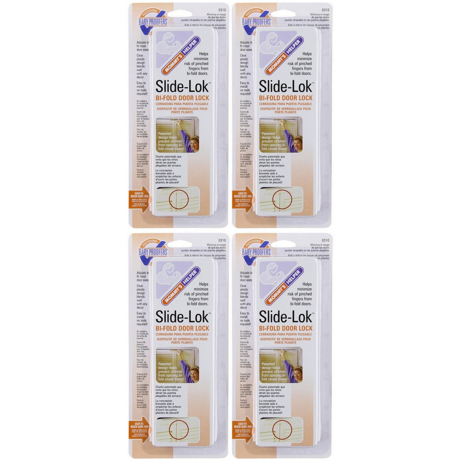 Mommy's Helper Slide-Lok Bi-Fold Door Lock, 4 Count