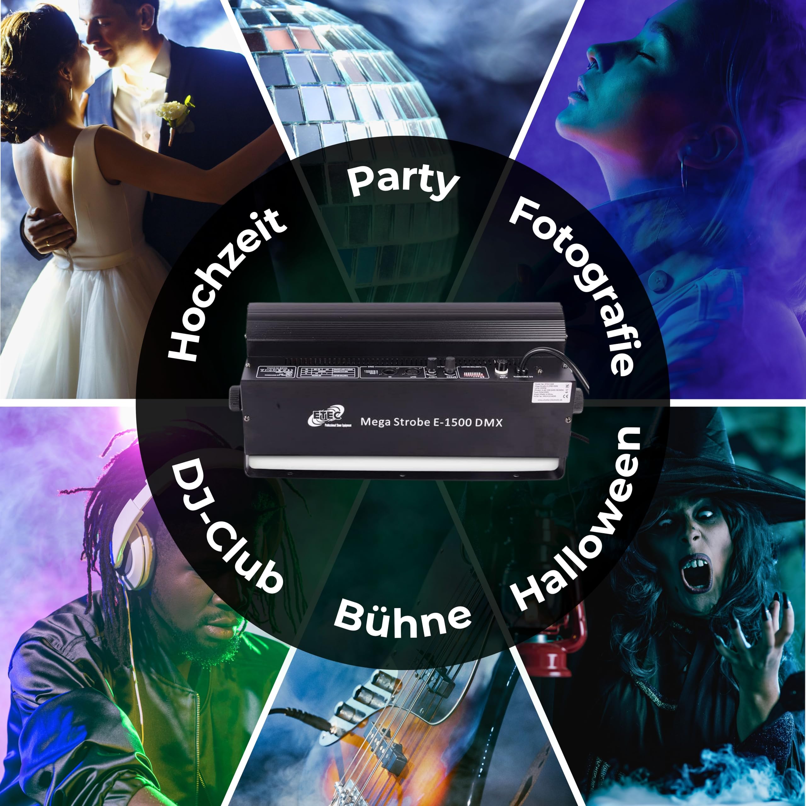 ETEC Professional Mega Strobe E-1500 DMX - 1500W Stroboskop Blitzer für DJ Equipment, Party Licht, Disco Lichter & Bühnenbeleuchtung
