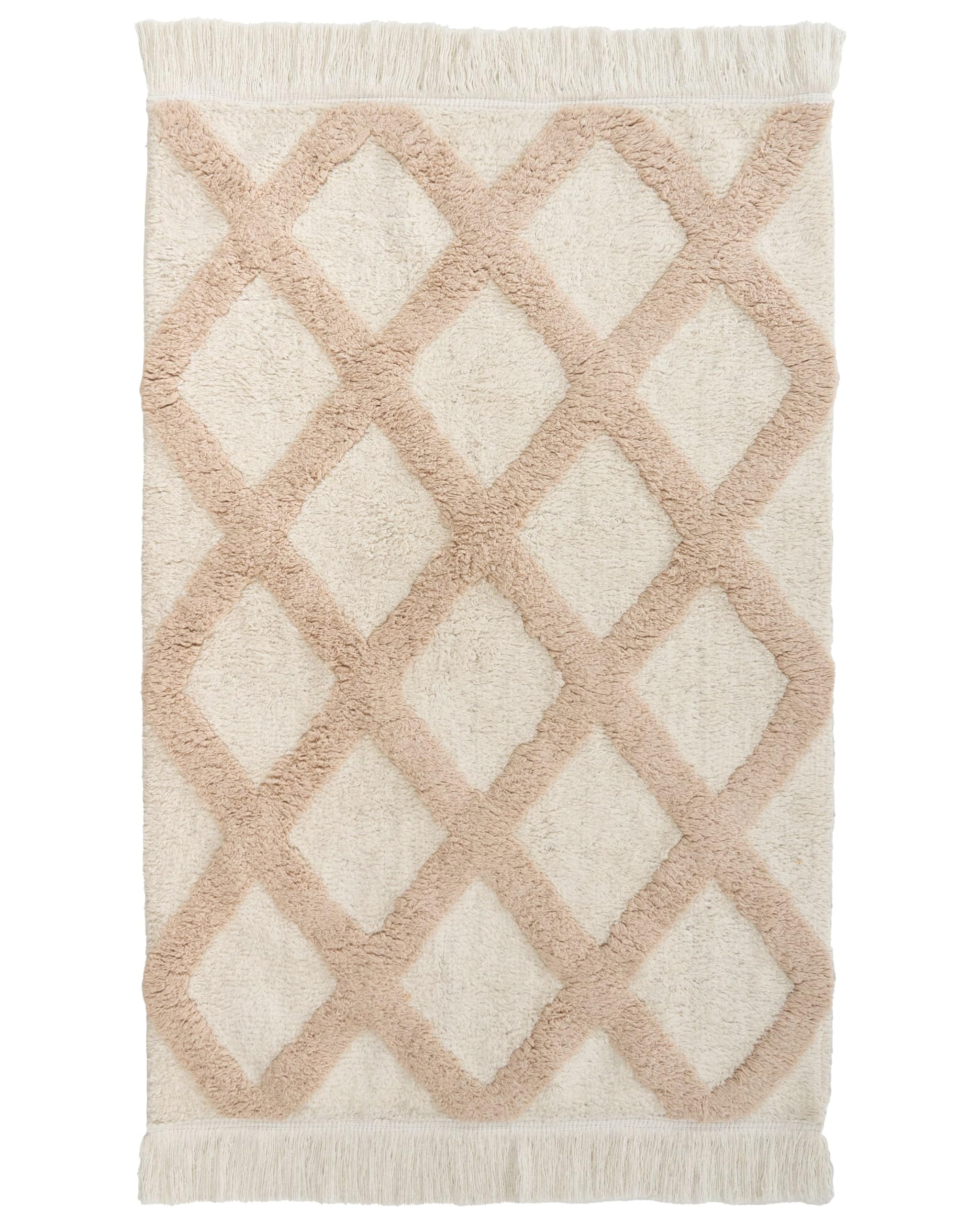 Beliani Tapis Bohème en Coton 60 x 90 cm Accessoire Salle de Bain Décoration pour Enfants Beige Punsari