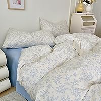 Vista 161 de 3 piezas de juego de funda de edredón tamaño individual XL, funda de edredón blanca con estampado floral azul, ropa de cama coquette de algodón