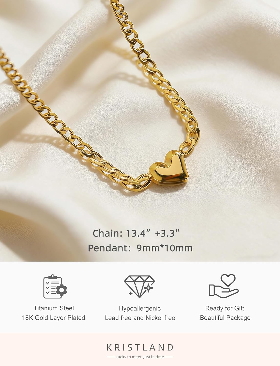 18k Gold Plated Simple Gold Heart Necklace Sturdy Figaro Chain Choker Adjustable Long Trendy Chain Gift - Image 4