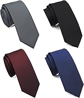 ZENXUS Men's Skinny Solid Neckties 4-Pack - 2.5" Slim Plain Ties for Weddings, Groomsmen & Daily Wear