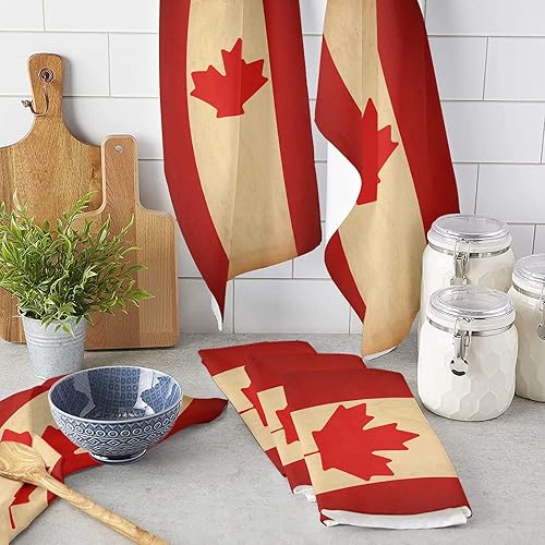 Miniatura 3 de Juego de 4 toallas de cocina con la bandera de Canadá y paños de cocina, paños de cocina decorativos, toallas de mano absorbentes de hojas de arce