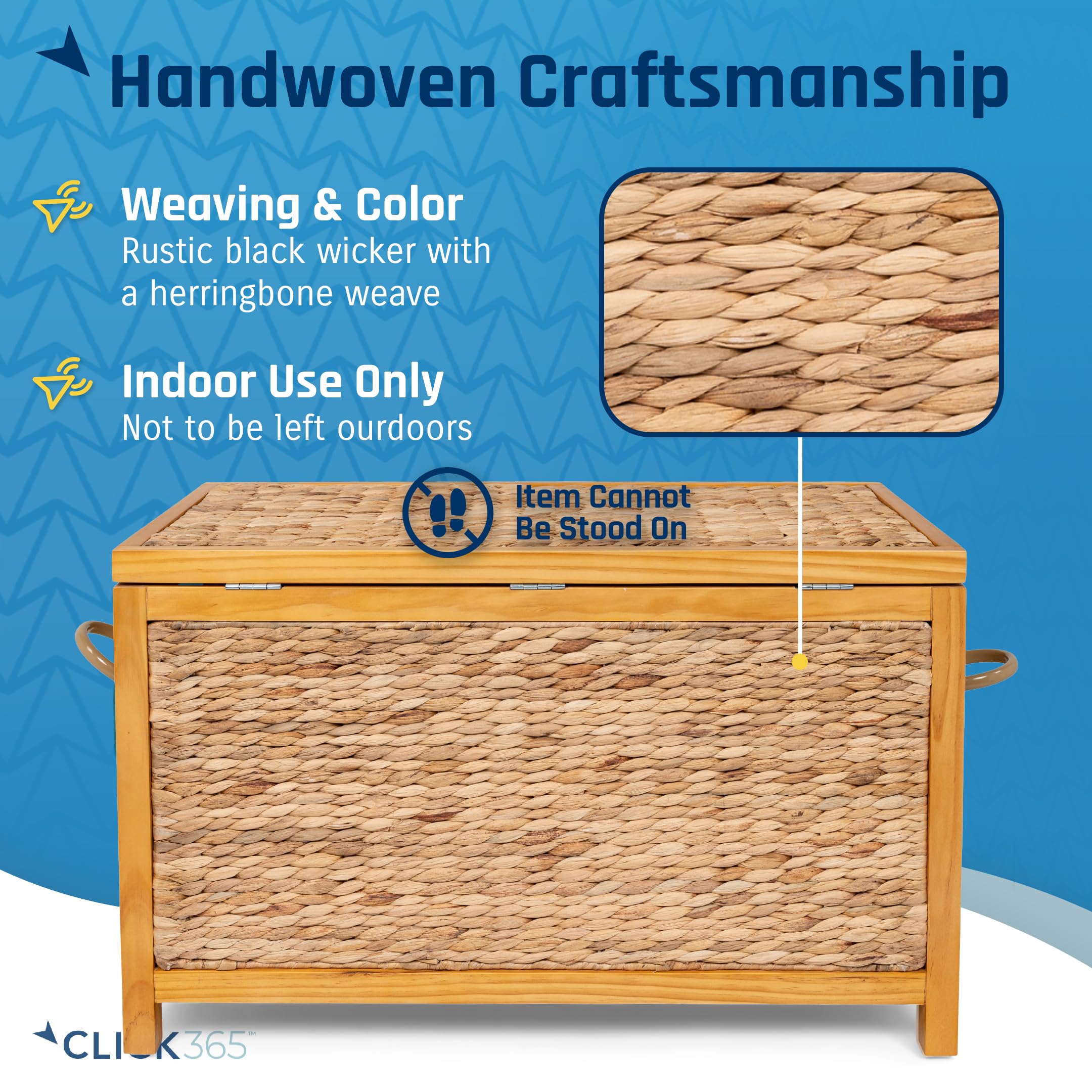 ClickDecor Wilson Baúl de mimbre, estilo granja, jacinto de agua tejido a mano, marco de madera de acacia, asas de metal, cesta de almacenamiento grande de 30 pulgadas de ancho con tapa para sala de
