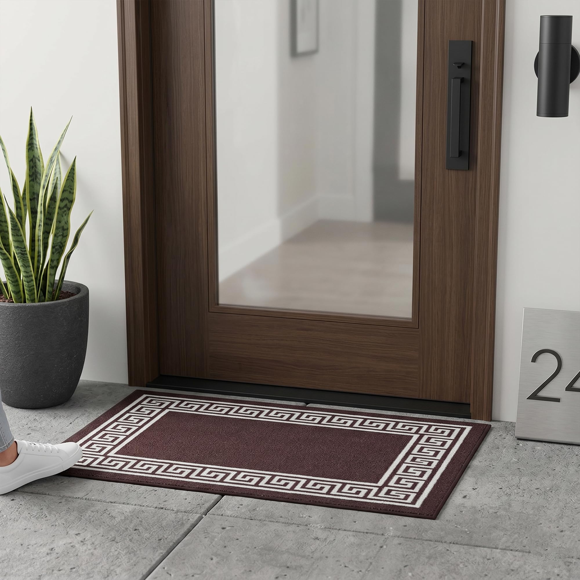 Fit Even Greeky Door Mat – Non-Slip Washable Doormat, Heavy Duty Welcome Dirt Trapper, Water Absorbent Floor Mat for Indoor/Outdoor Use, Front Entrance, and Kitchen (Brown & Cream, 40x60 cm)