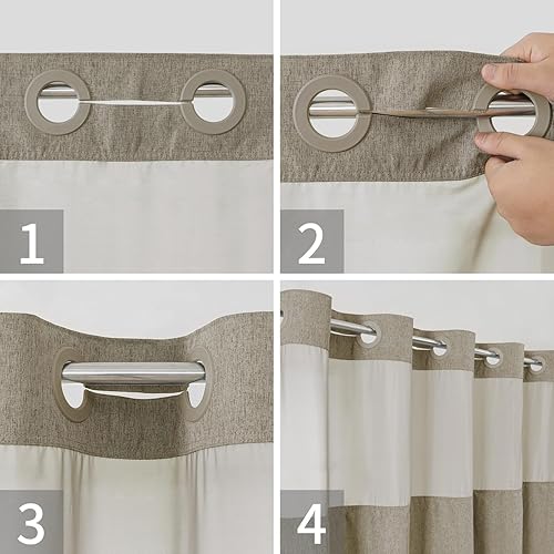 Miniatura 5 de Cortina extralarga de ducha de lino texturizado y forro de tela a presión, no necesita ganchos, de lujo, impermeable y lavable, 71 pulgadas de ancho